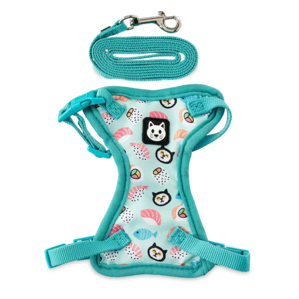 Sushi Cat Harness and Leash Set, Blue, One Size Fits Most