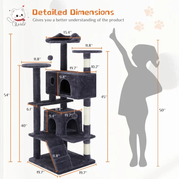 54'' Cat Tree Tower for Indoor Cats, Multi-Level Pet Furniture with Sisal Scratching Post - Image 2