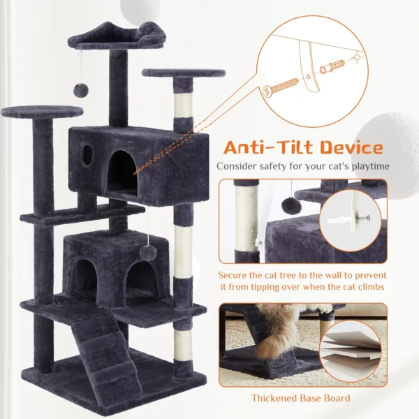 54'' Cat Tree Tower for Indoor Cats, Multi-Level Pet Furniture with Sisal Scratching Post - Image 3