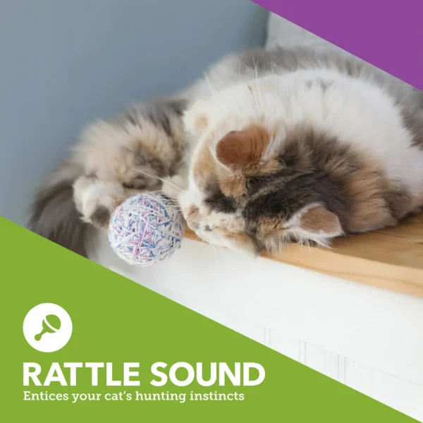 Interactive Cat Toy Yarn Balls with Bell, Multi-Colored Balls, 2 Pk - Image 2